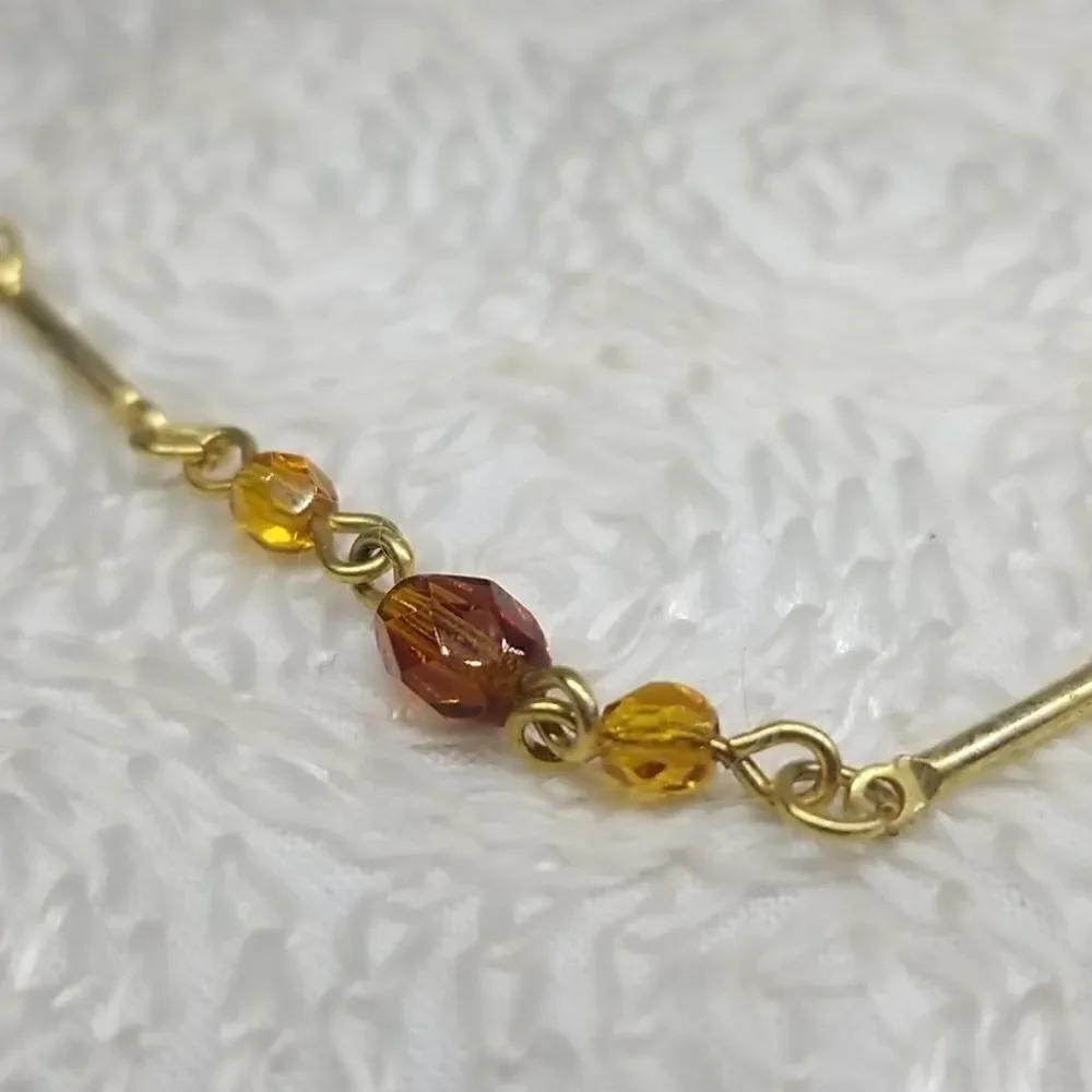 LCI Liz Claiborne Necklace Crystal Brown Beads Gold Tone Links Necklace
